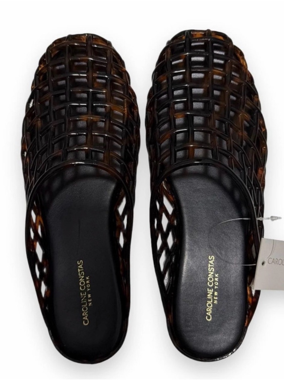 Caroline Constas Men's Tortoiseshell Brown Woven Slide Sandals